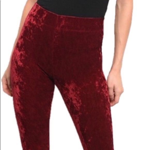 Burgundy Velvet Skinny Leggings - Picture 4 of 4